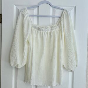 Culture Code Blouse Large Ivory Crinkle Puff Sleeve Boho Cottagecore Coastal